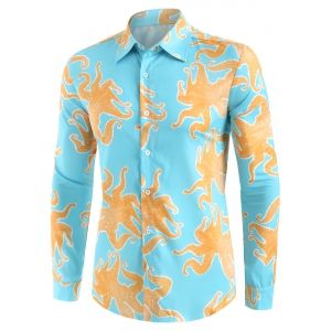 

Funny Octopus Print Button Up Casual Shirt, Multi