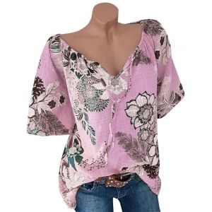 

Plus Size Floral Print Raglan Sleeve Top, Light pink