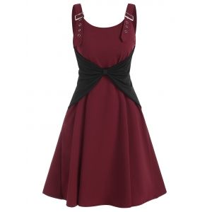 

Buckle Bowknot A Line Sleeveless Dress, Deep red