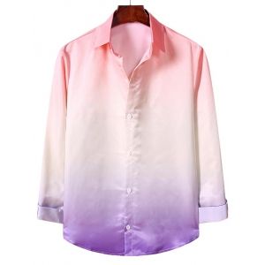 

Ombre Print Long Sleeve Button Up Shirt, Flamingo pink