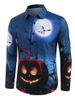 Halloween Night Pumpkin Bat Print Button Up Shirt -  