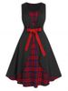 Plus Size Plaid Bowknot A Line Dress -  