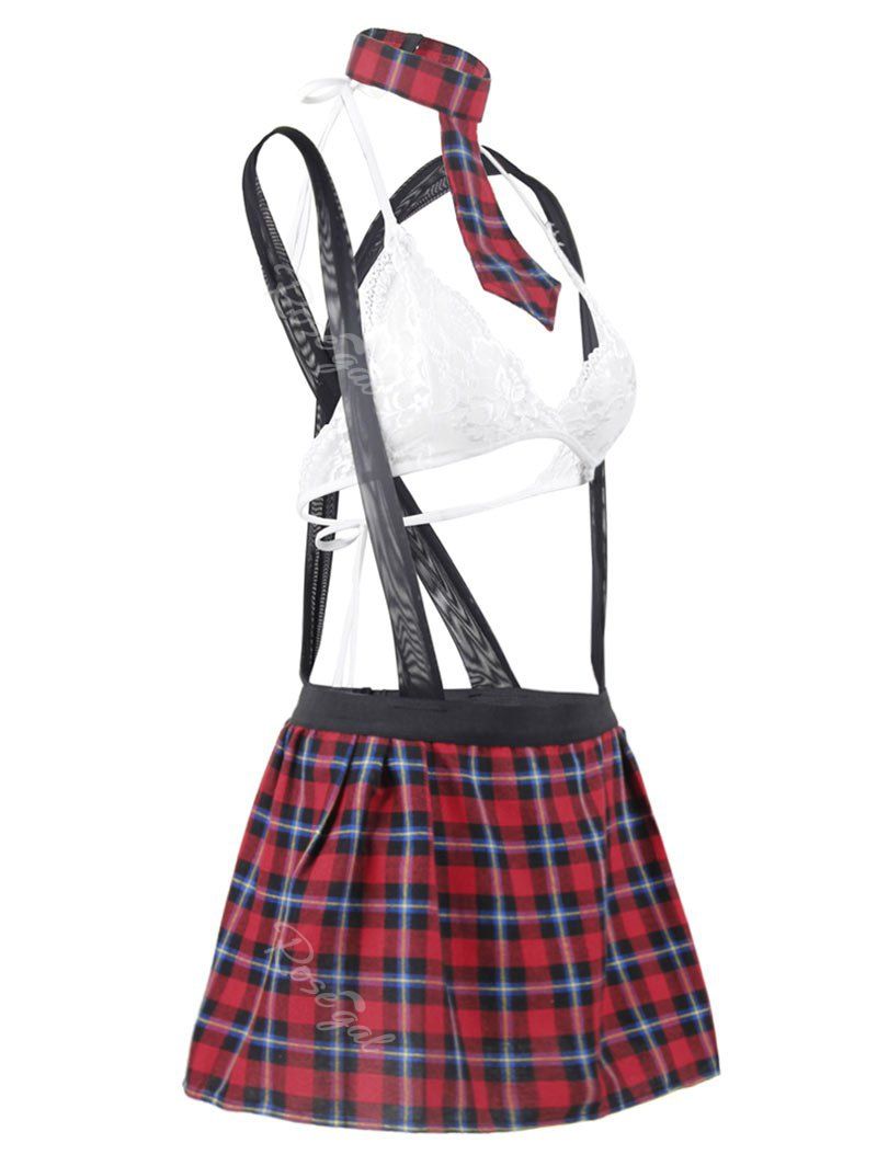 

Plus Size Halter Plaid Suspender Schoolgirl Lingerie Costume, White