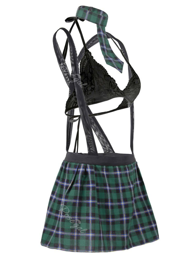 

Plus Size Halter Plaid Suspender Schoolgirl Lingerie Costume, Black