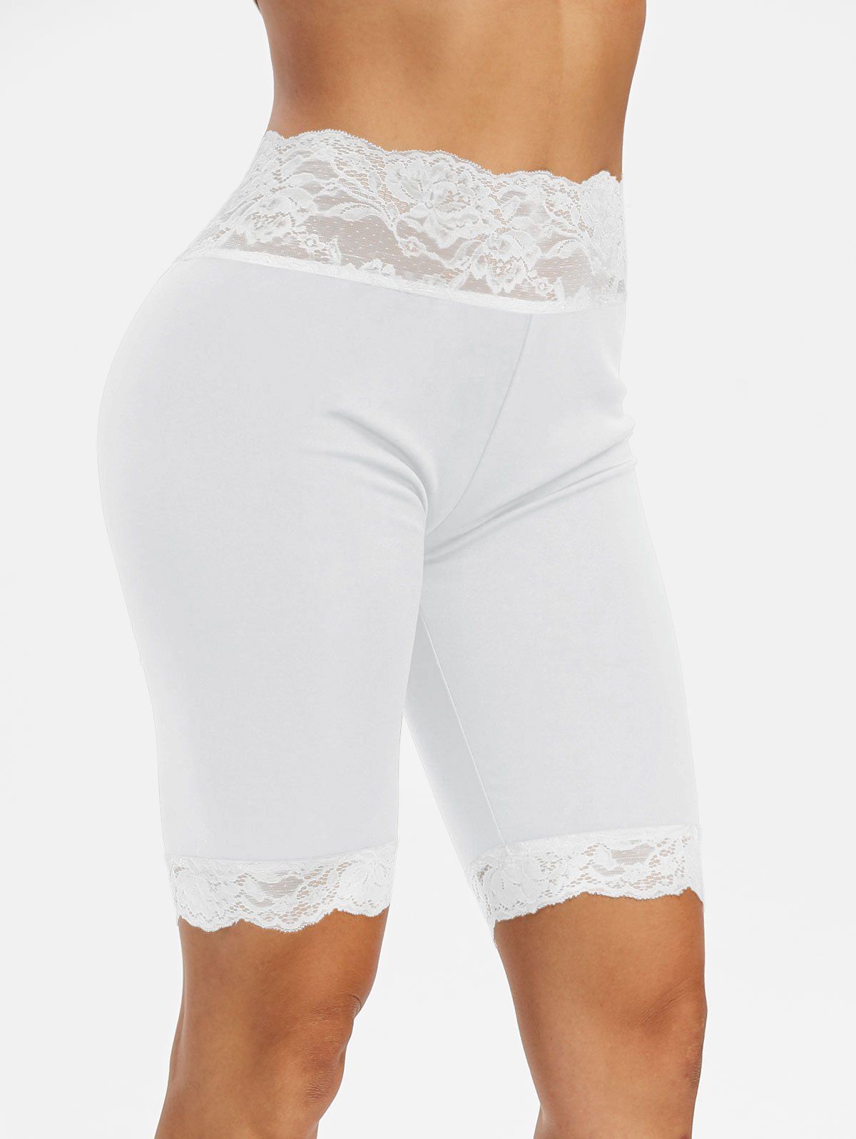 

Lace Trim Mid-rise Short Leggings, White