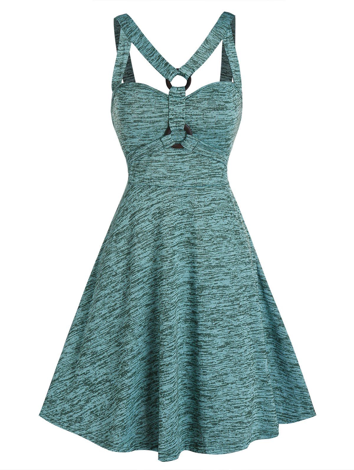 

Space Dye Print Strappy O-ring Skater Dress, Light sea green