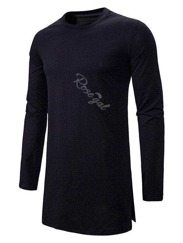 T-shirt Gothique Long Simple à Fente Latérale Noir S