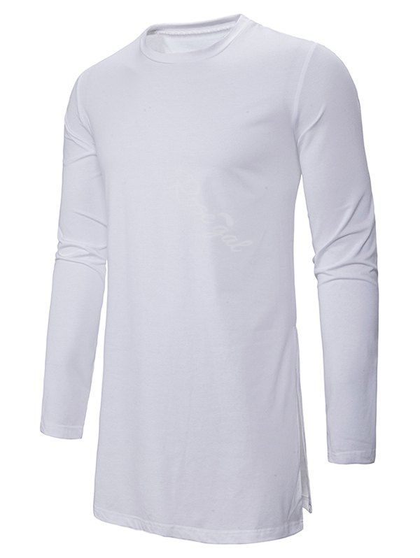 T-shirt Gothique Long Simple à Fente Latérale Blanc S