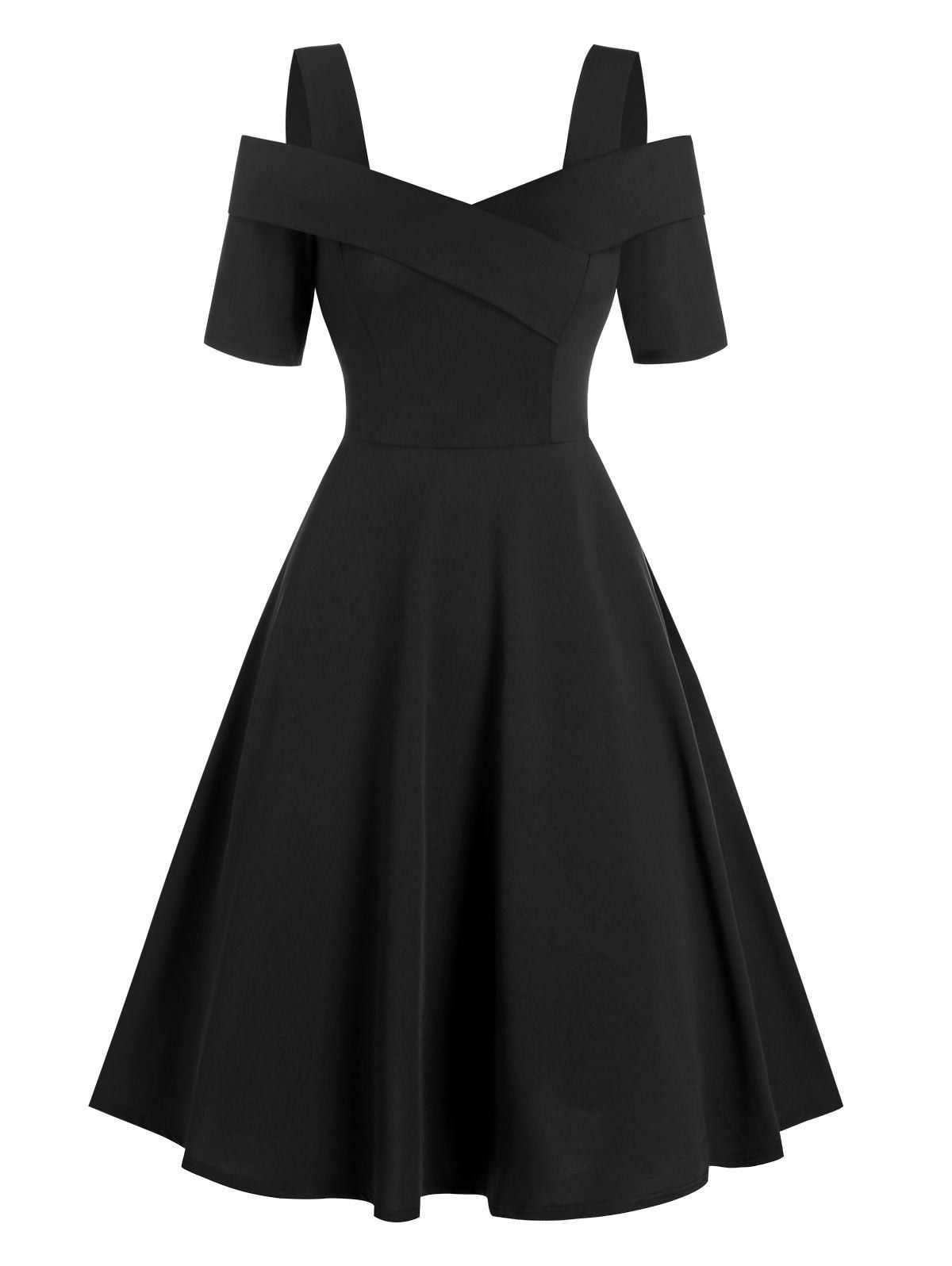 

Cold Shoulder Asymmetric High Waist Dress, Black