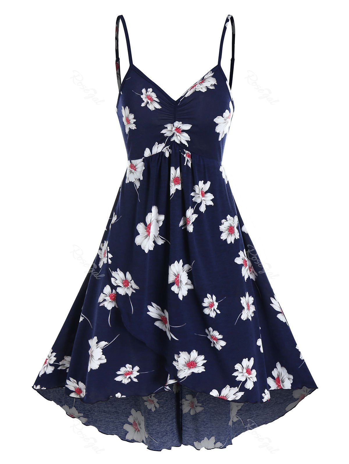 Fashion Floral Print Ruched Cami A Line Dress  