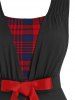 Plus Size Plaid Bowknot A Line Dress -  