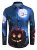 Halloween Night Pumpkin Bat Print Button Up Shirt -  