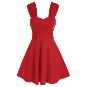 

Sleeveless Crossover Mini Flare Dress, Red