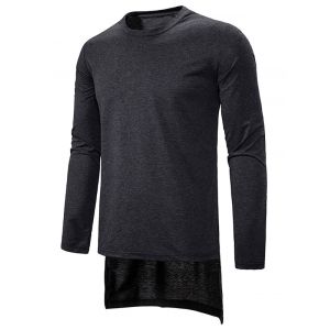 

Plain Crew Neck High Low Longline T Shirt, Dark gray