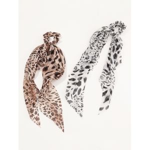 

2Pcs Leopard Print Ribbon Scrunchy Set, Multi a