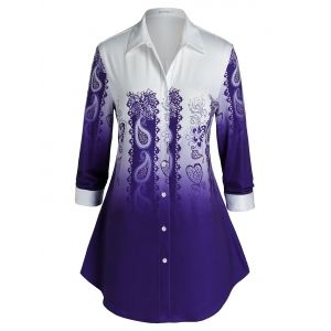 

Plus Size Paisley Ombre Curved Hem Tunic Shirt, Purple