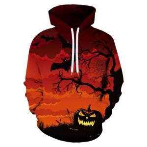 

Halloween Bat Pumpkin Pattern Front Pocket Casual Hoodie, Chestnut red