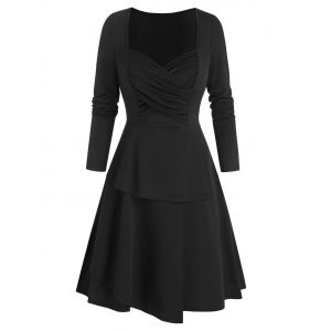 

Ruched Front Layered Mini Dress, Black