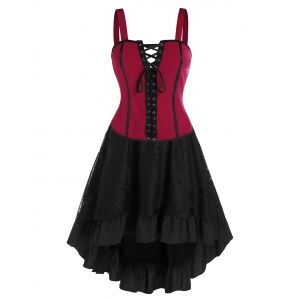 

Lace Up Cami Top and High Low Two Piece Skirt Sets, Black