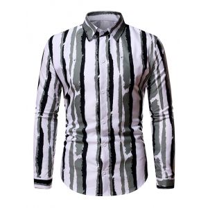 

Striped Paint Print Button Up Shirt, White