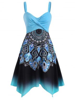 Twisted Floral Baroque Print Handkerchief Dress
