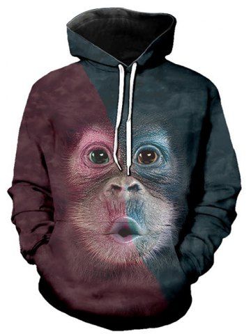 Contrast Color Animal Graphic Front Pocket Casual Hoodie - MULTI - S