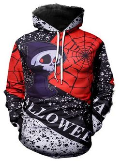 Halloween Ghost Spotty Front Pocket Drawstring Hoodie - RED - XS
