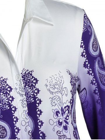 Plus Size Paisley Ombre Curved Hem Tunic Shirt