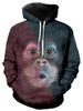 Contrast Color Animal Graphic Front Pocket Casual Hoodie -  