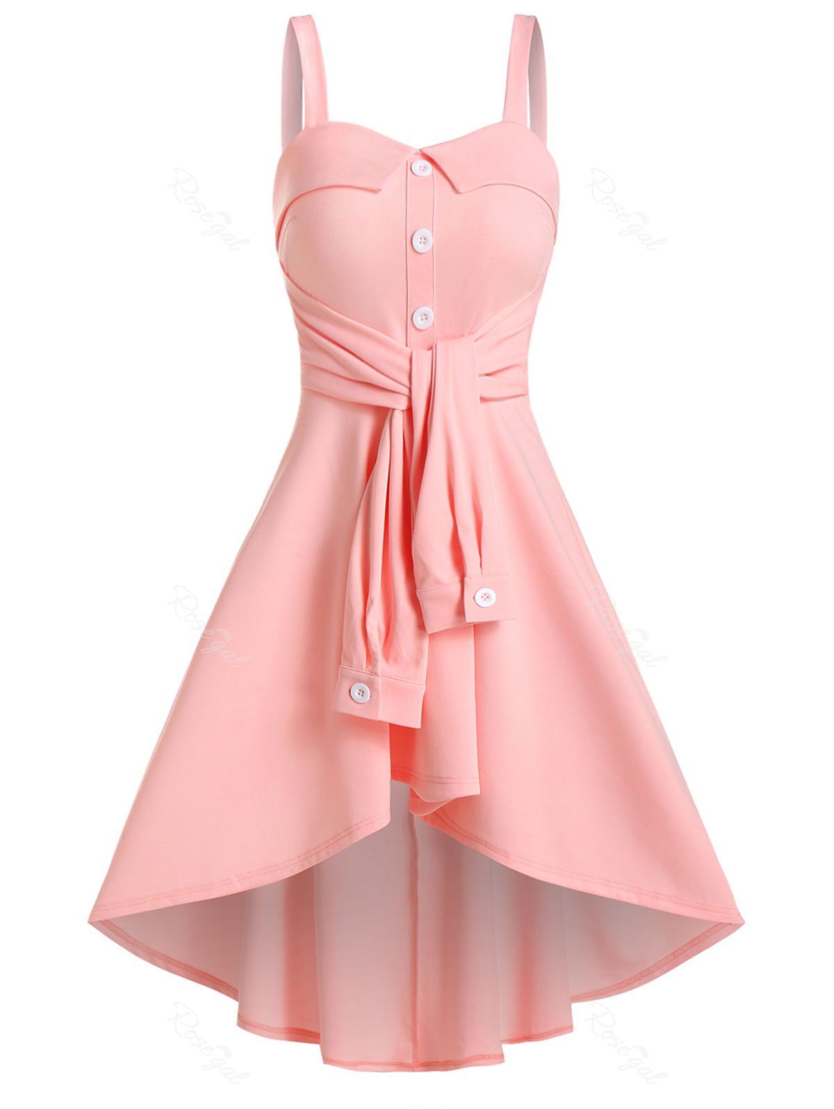 Store Sleeveless Tie Front High Low Midi Dress  
