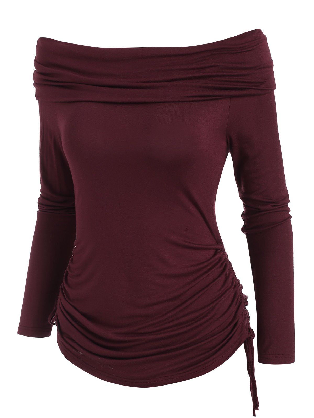 

Foldover Off Shoulder Cinched T-shirt, Deep red