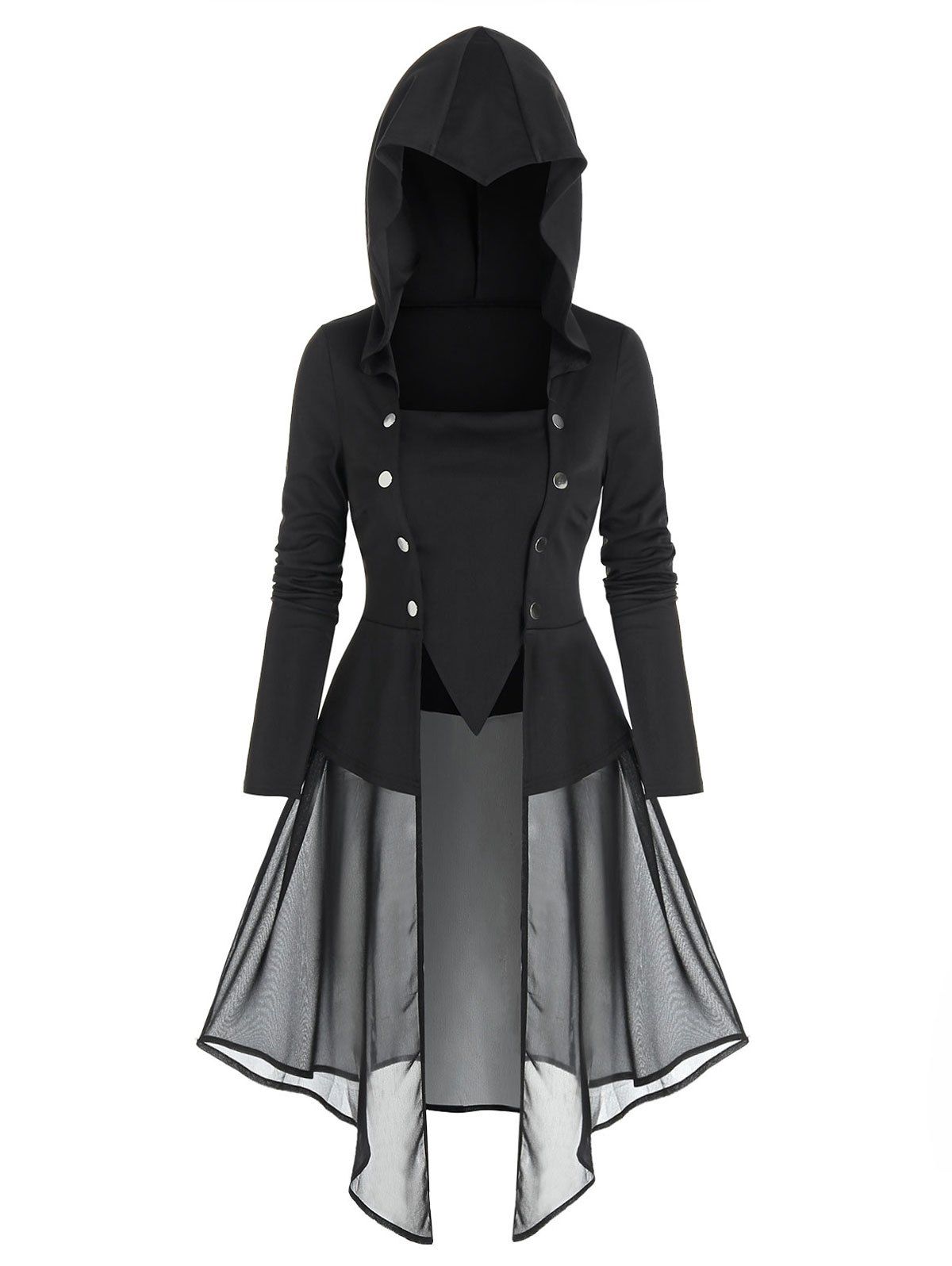 

Hooded Lace-up Skirted Gothic T-shirt, Black