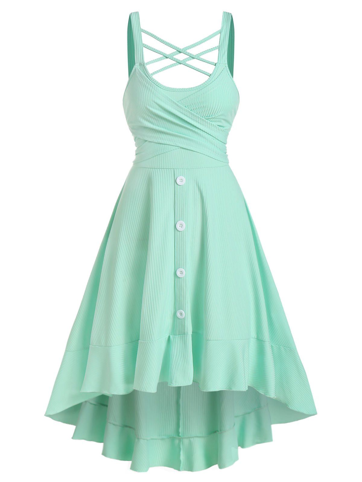 

Sleeveless Criss-cross Crossover High Low Dress, Light aquamarine