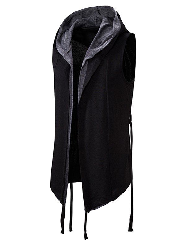 

Belted 2 in 1 Open Front Gothic Hooded Vest, Black