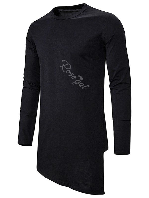 T-shirt Gothique Asymétrique Long en Couleur Unie Noir XL