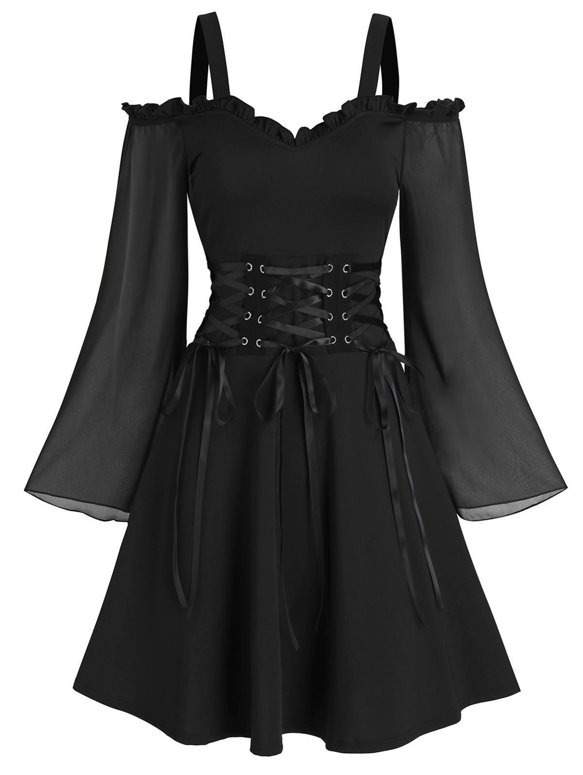 black lace up mini dress