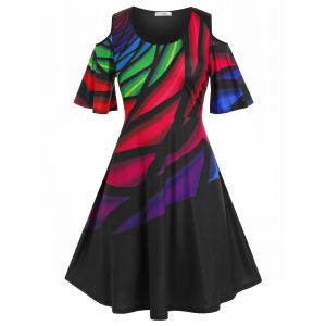 

Plus Size Colorful Cold Shoulder A Line Tee Dress, Black