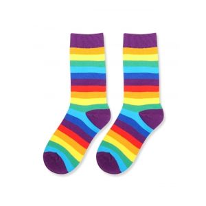 

Rainbow Color Striped Mid-calf Socks, Multi b