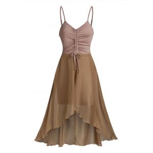 

Chiffon Insert Spaghetti Strap Cinched Dress, Coffee