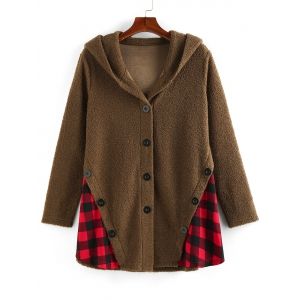 

Plus Size Plaid Insert Faux Fur Coat, Mocha