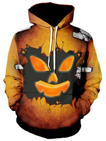 Halloween Ghost Face Graphic Pullover Drawstring Hoodie - CHOCOLATE - XL