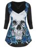Plus Size Halloween Skull Flower Choker Cutout Tunic Gothic Tee -  