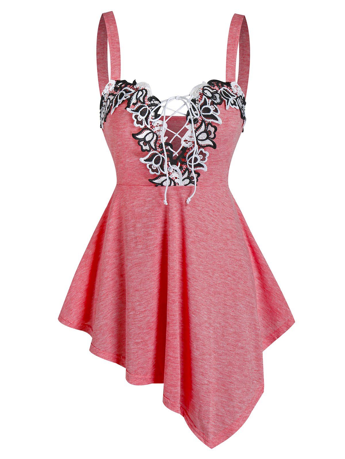 

Lace Panel Lace-up Asymmetric Tank Top, Pink