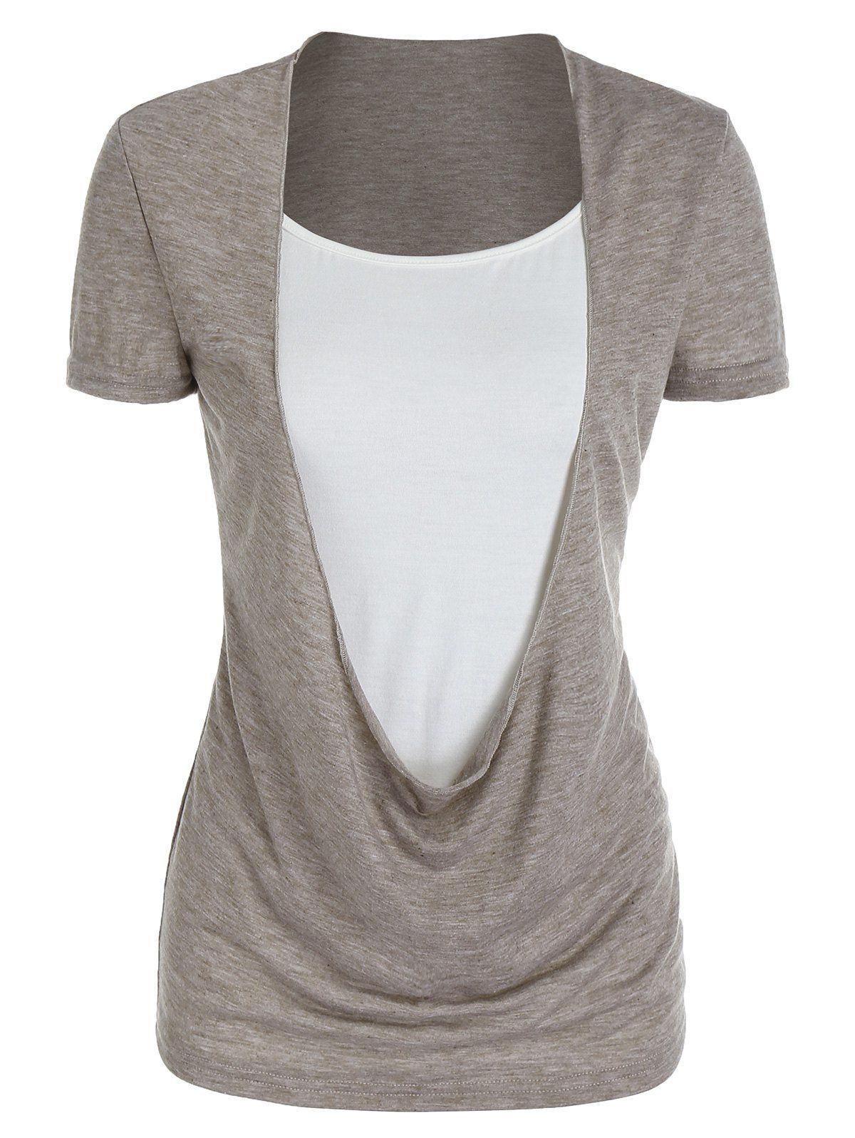 

Draped Heathered Faux Twinset T-shirt, Coffee