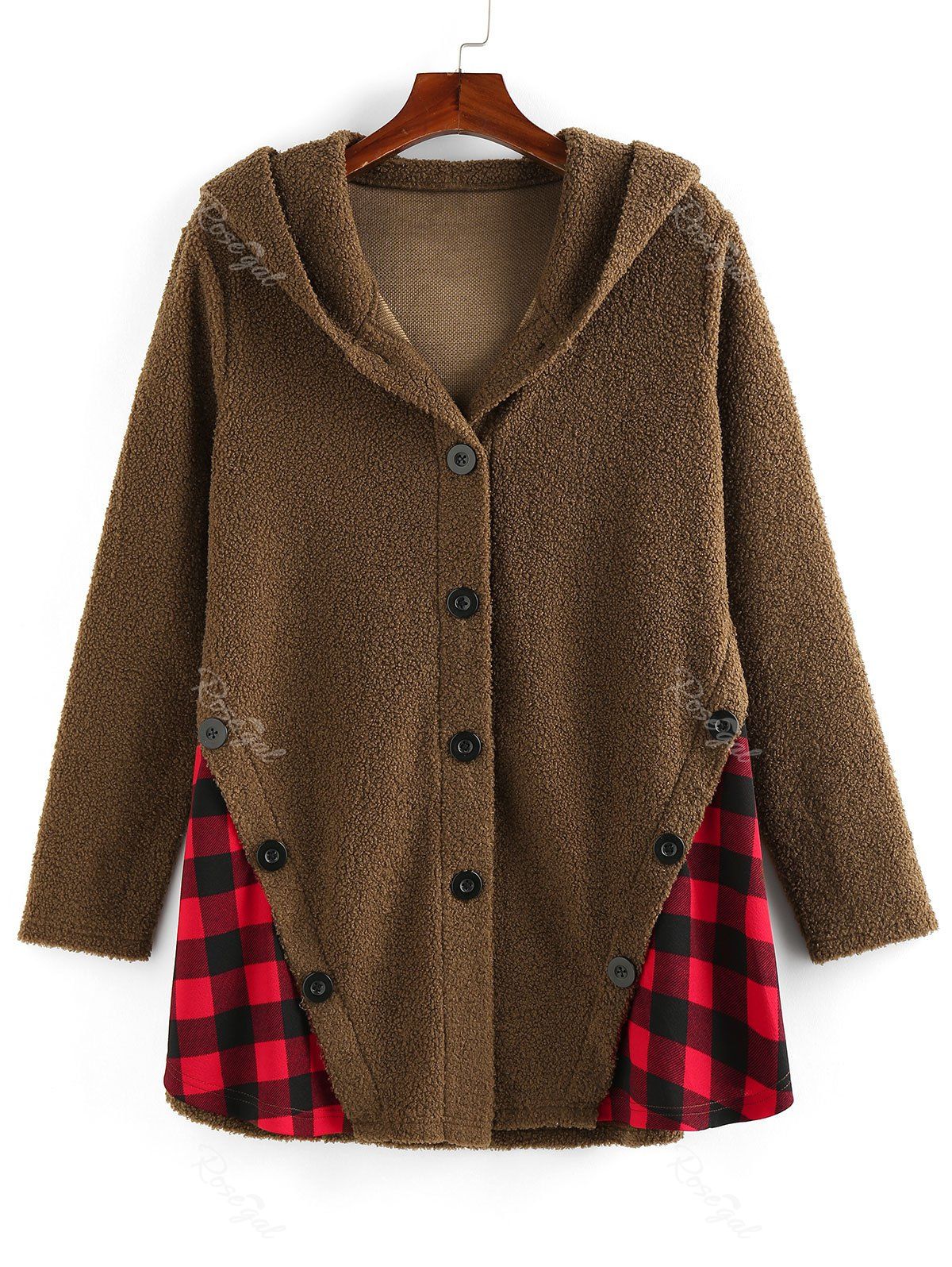 

Plus Size Plaid Insert Faux Fur Coat, Mocha