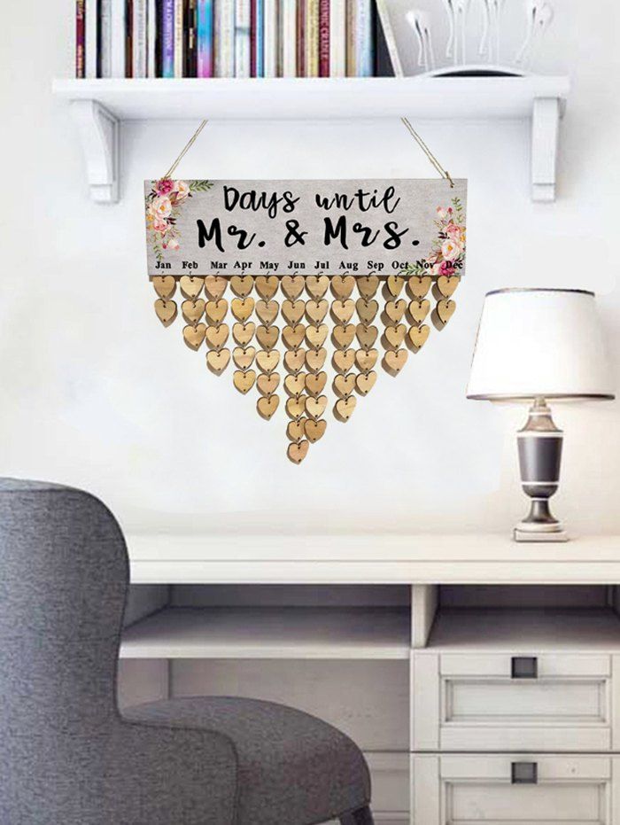 

Flower Pattern Heart Wedding Wooden Reminder Board, Multi