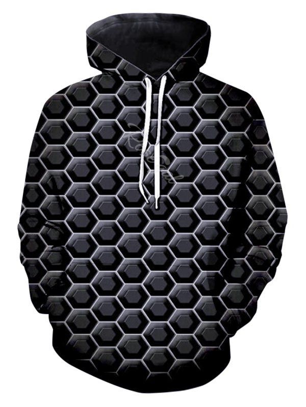 3D Digital Hexagon Print Front Pocket Casual Hoodie [43% OFF] | Rosegal