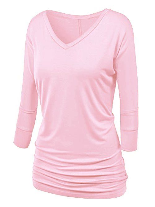 

Plus Size Batwing Sleeve Ruched T Shirt, Light pink