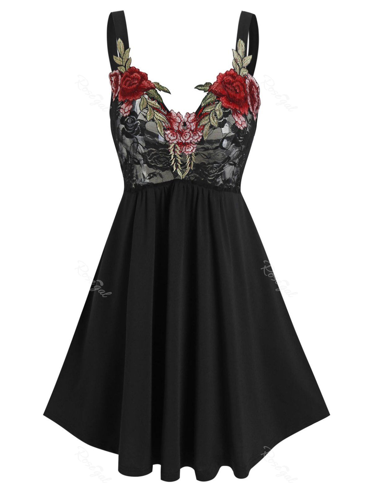 

Plus Size Sheer Lace Floral Applique Babydoll Set, Black