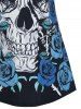T-Shirt d'Halloween Tunique Ras-de-Cou Découpé Motif de Crâne et de Fleurs Grande-Taille - Noir 1X